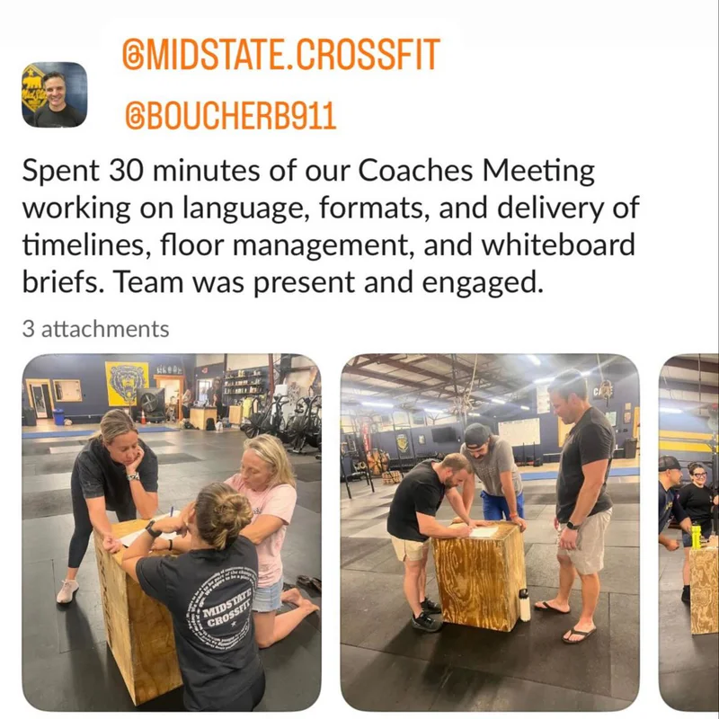 Midstate CrossFit owner sharing a productive coaches meeting